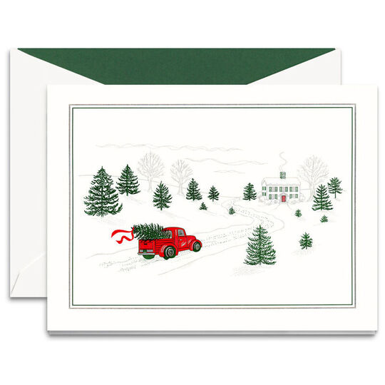 Bringing Home the Tree Folded Holiday Cards- Raised Ink